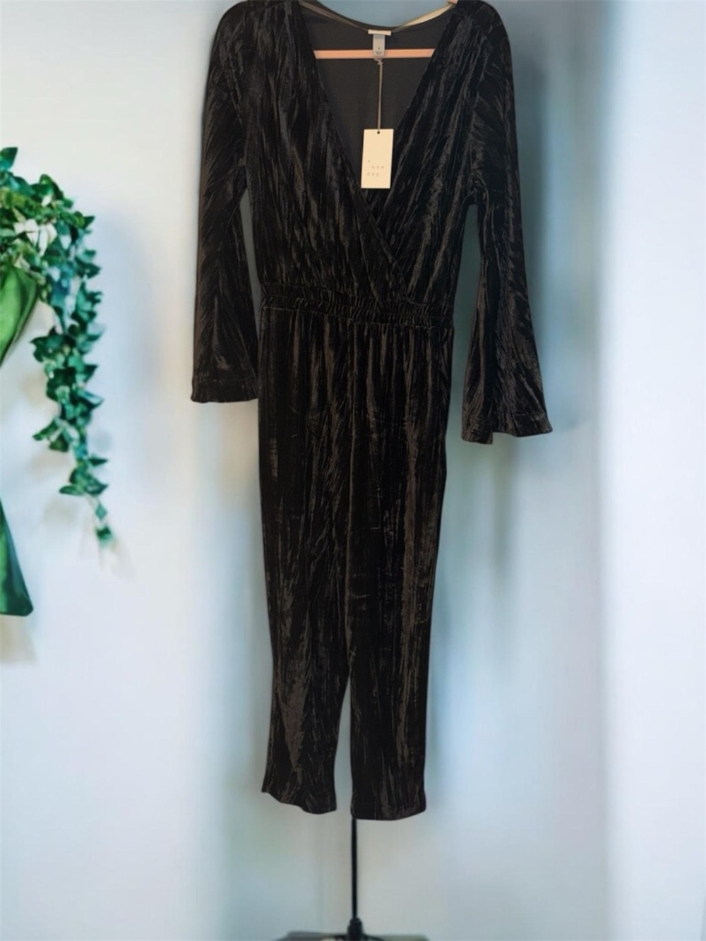 a new day Black Velvet V-Neck Long Sleeve Jumpsuit
